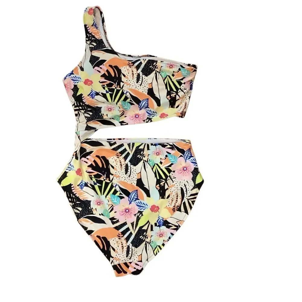 Old Navy Women’s One-Shoulder Side-Cutout One-Piece Swimsuit Floral Size M